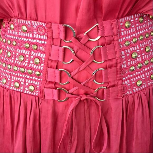 Ramy Brook Red Stella Drop-Waist Shiny Corset Red Mini Dress Size 6 - Picture 9 of 12